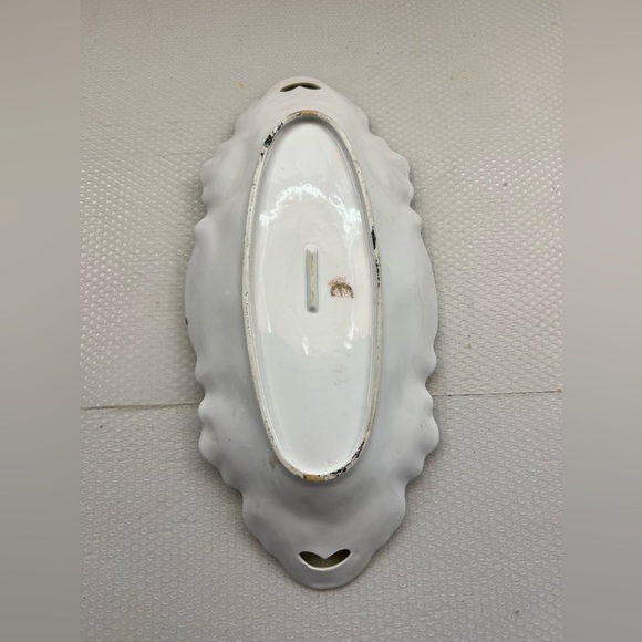 R S Prussia Handled Christmas Celery Serving Dish - Dogwood & White Lilies - Picture 4 of 8